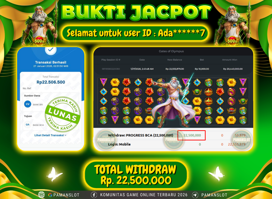 PAMANSLOT JACKPOT Game PP - Gates Olympus Rp.22,500,000- LUNAS