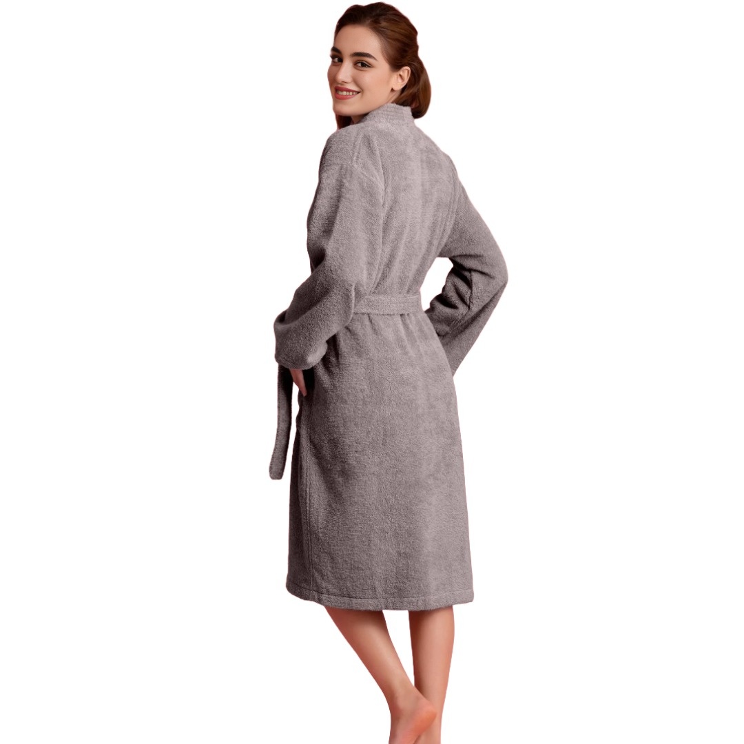 Women's 100% Cotton Terry SPA Bathrobe Gray S/M view 3