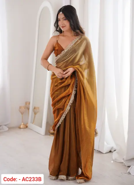 Mustard color satin silk saree
