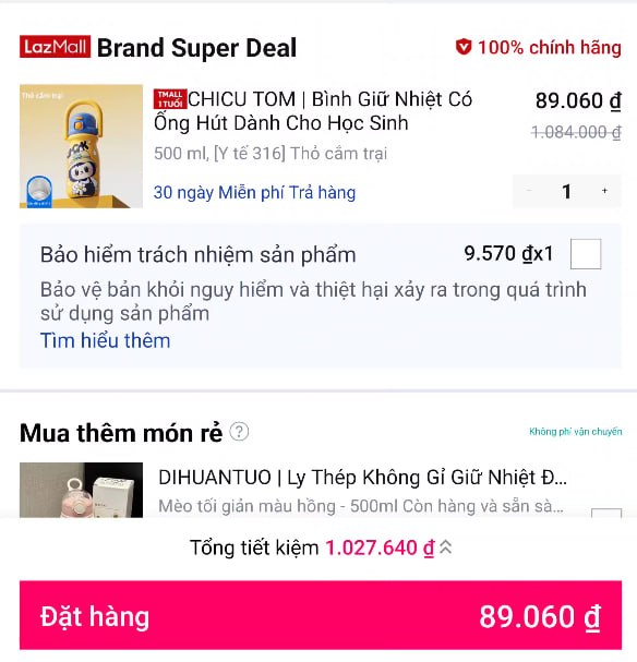 CHICU TOM | Bình Giữ Nhiệt Có Ống Hút Dành Cho Học Sinh