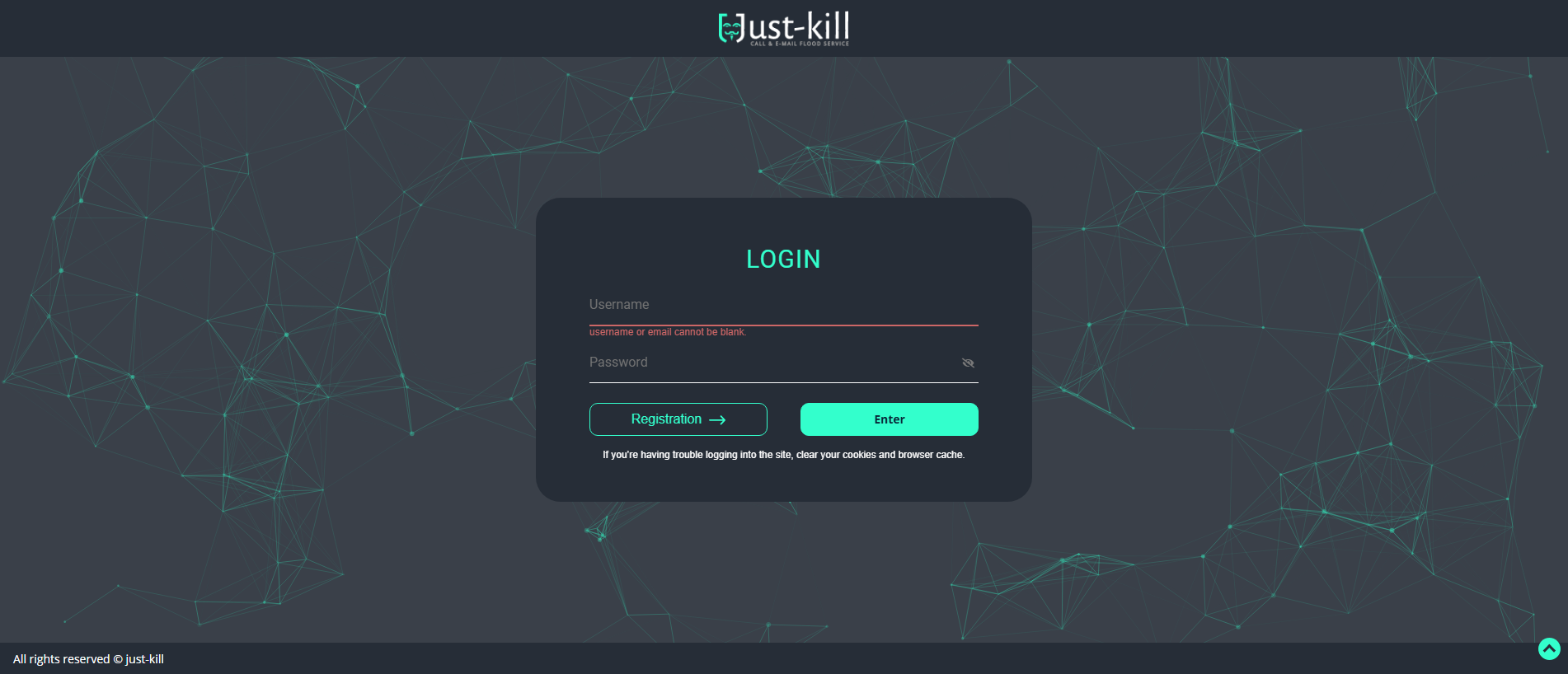 Forensic screenshot of just-kill.to showing the phishing page layout