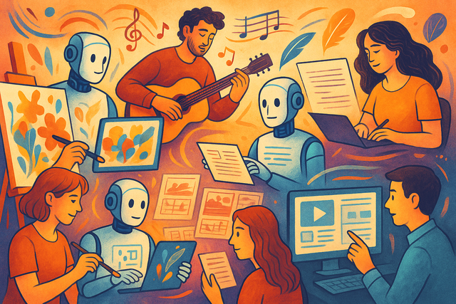 Illustration for the article: AI and Human Creativity: The New Partnership Transforming Art, Music, and Innovation