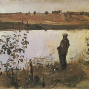 Художник К А Коровин на берегу реки 1905