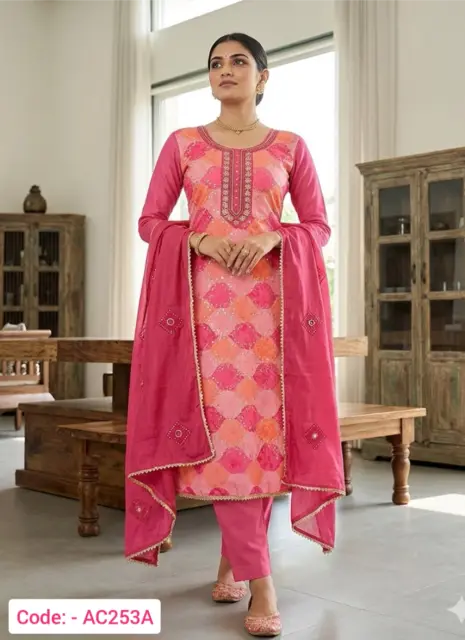 Pink color printed suit set