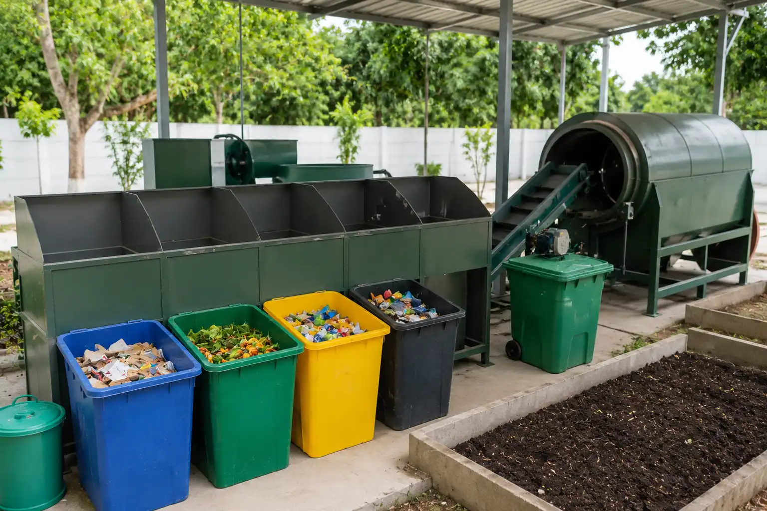 Compact waste segregation and composting unit