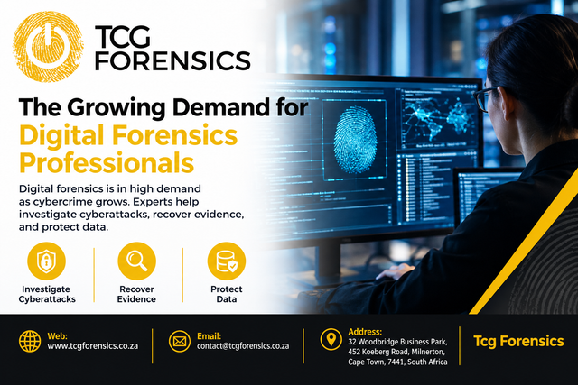 Digital forensics is in high demand as cybercrime grows. Experts help investigate cyberattacks, recover evidence, and protect data.
https://www.tcgforensics.co.za/