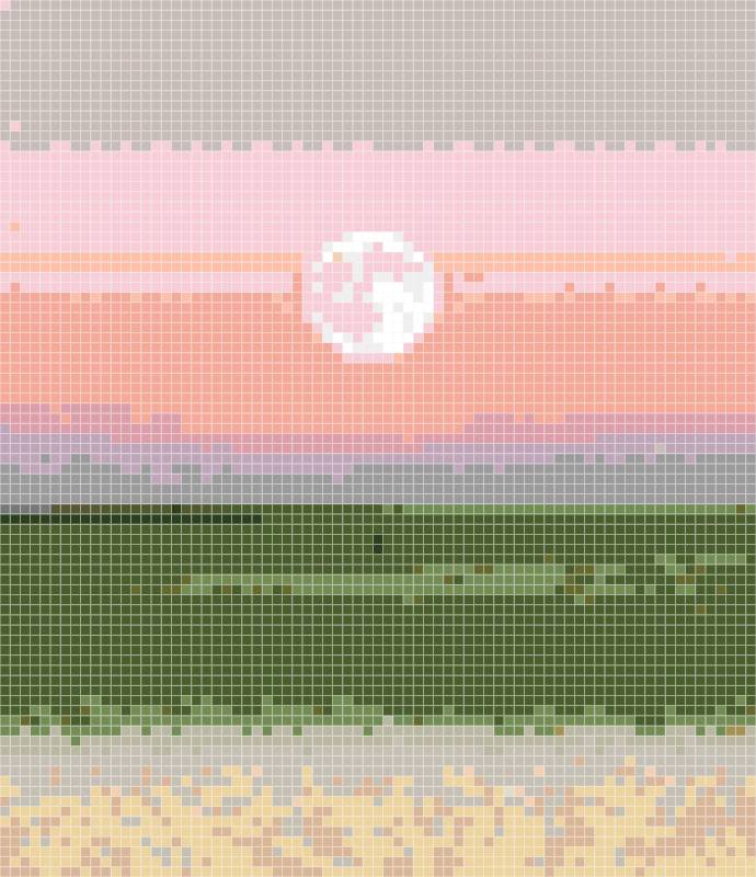 Minimalist Pink Moon & Green Field
