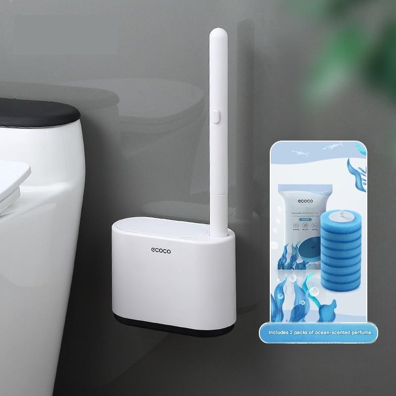 White and Black Disposable Toilet Brush with Wall Mount Holder set - No Touch Replacement System, 360 Degree Rotating Head with Built-in Cleaning Solution, Space Saving Bathroom Cleaner for Homes
