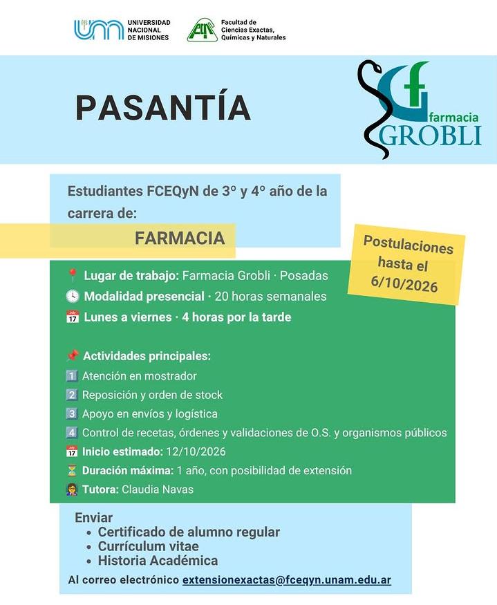 Se busca Pasantes para Farmacia en Posadas