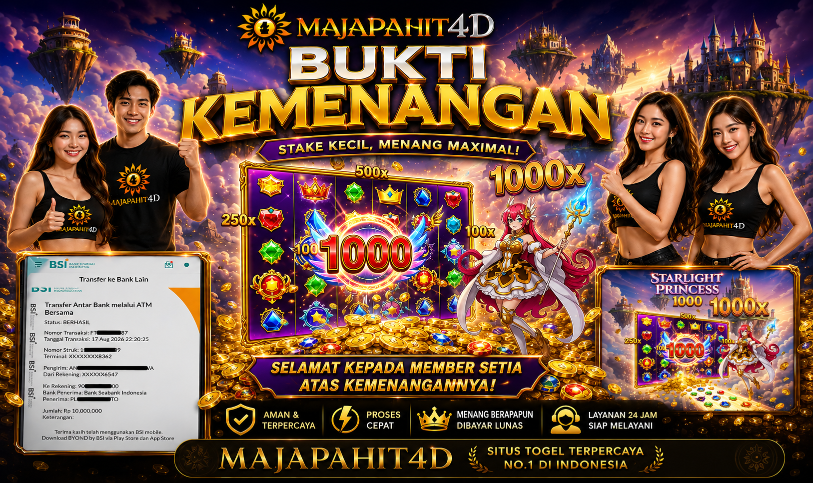 MAJAPAHIT4D JACKPOT STARLIGHT PRINCESS 1000 Rp.10.000.000.,- LUNAS