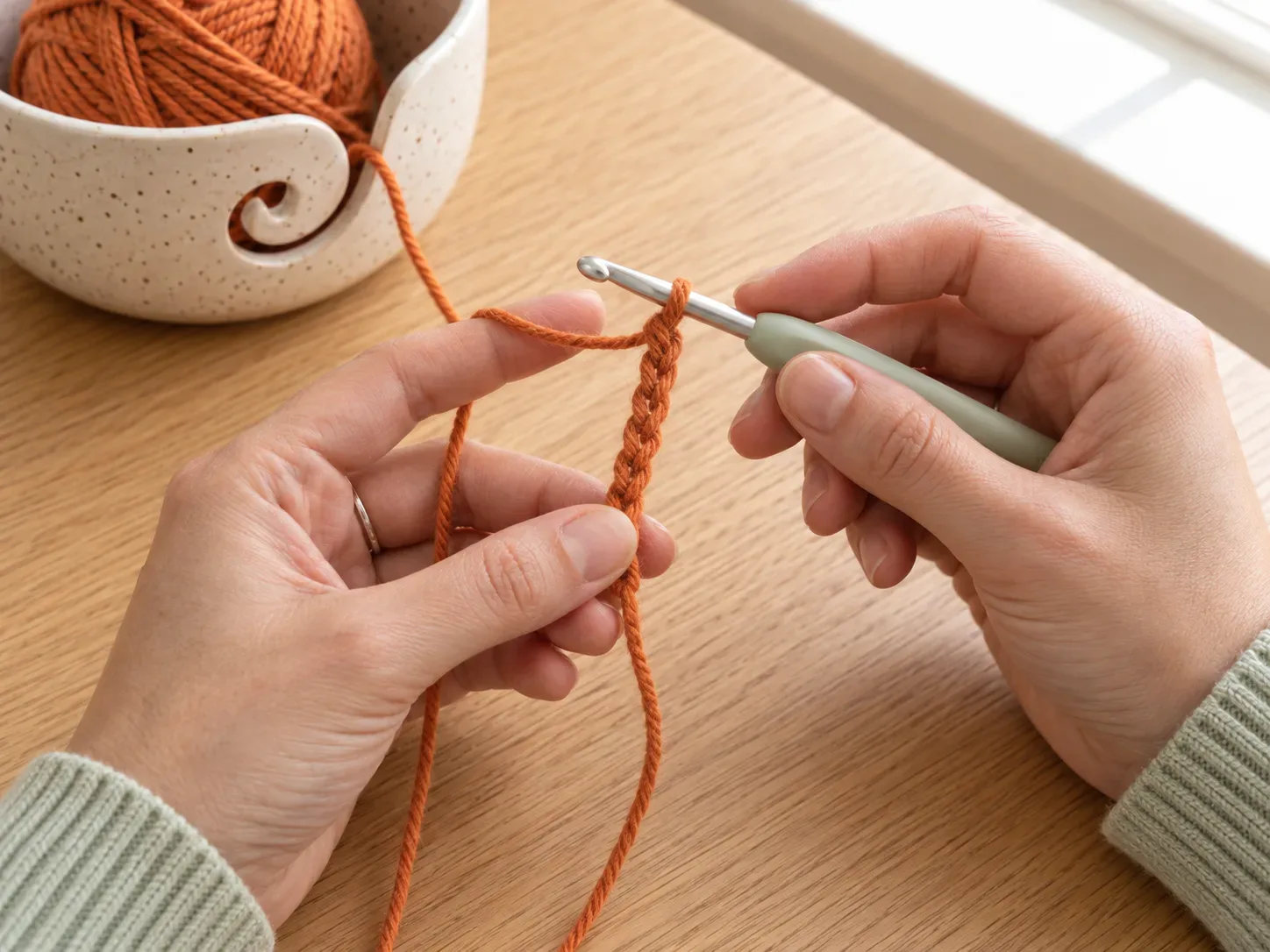 Chain the width — Make the starting chain that sets the height of the ribbed pumpkin body.