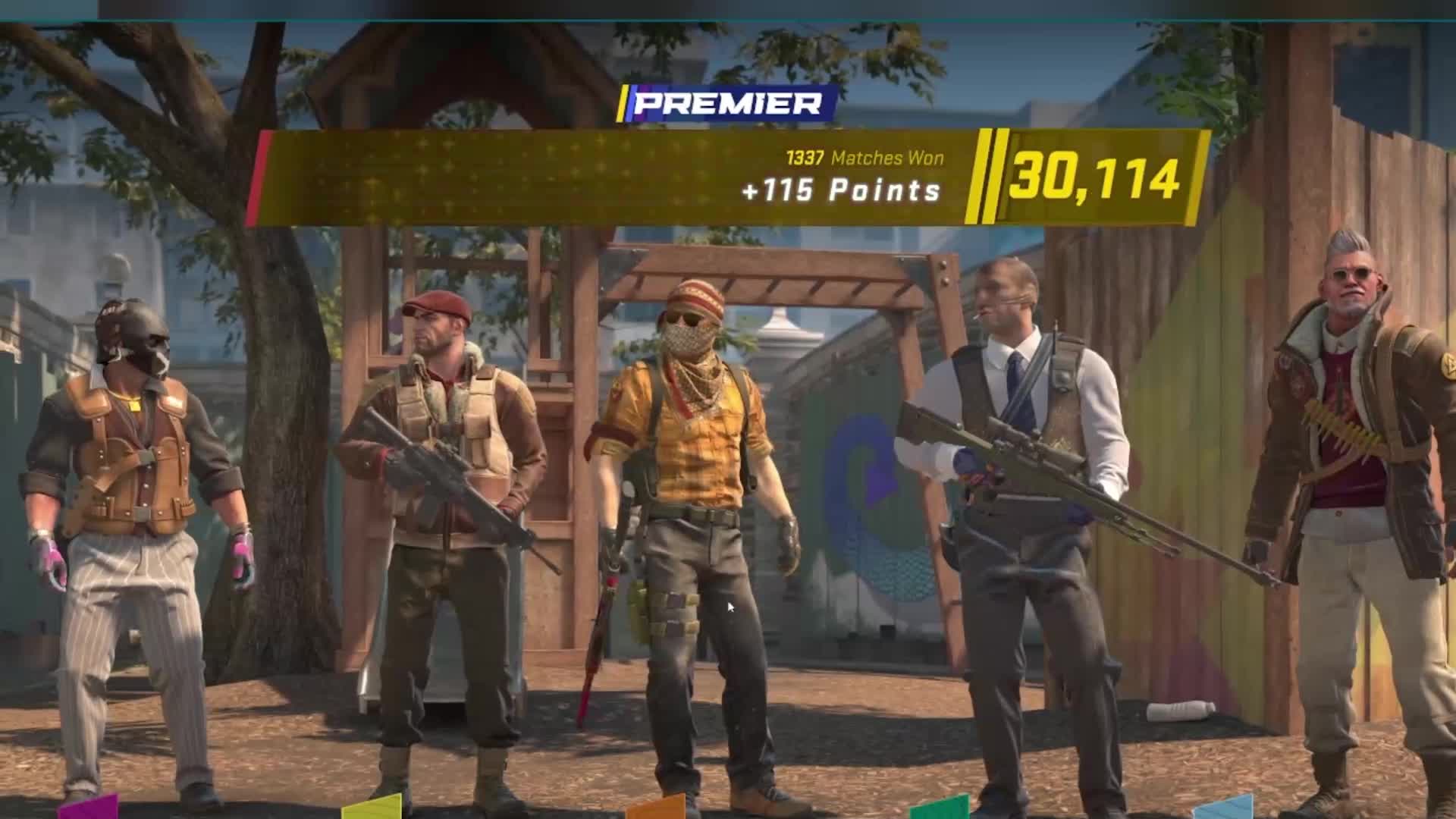 Valve’s CS2 launch demonstration shows a Premier rating of 30,114 above a team lineup.
