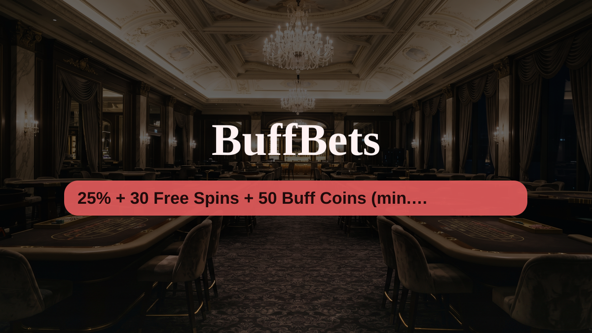 BuffBets casino — welkomstbonus 25% + 30 Free Spins + 50 Buff Coins (min. €35, betalingen: Visa, Mastercard, Skrill, Neteller, Paysafecard
