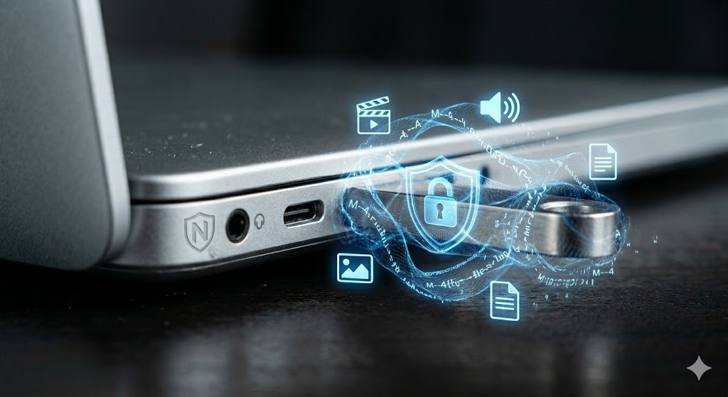 Locked USB drive technology protecting financial documents during recovery