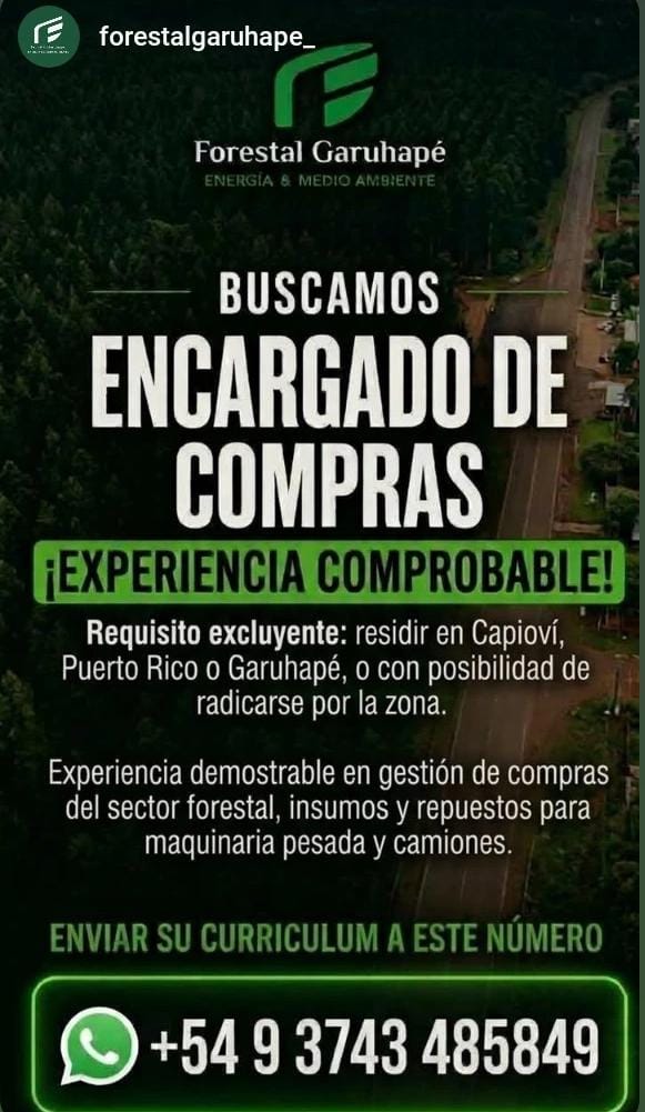 Se busca Encargado de Compras  en Garuhape
