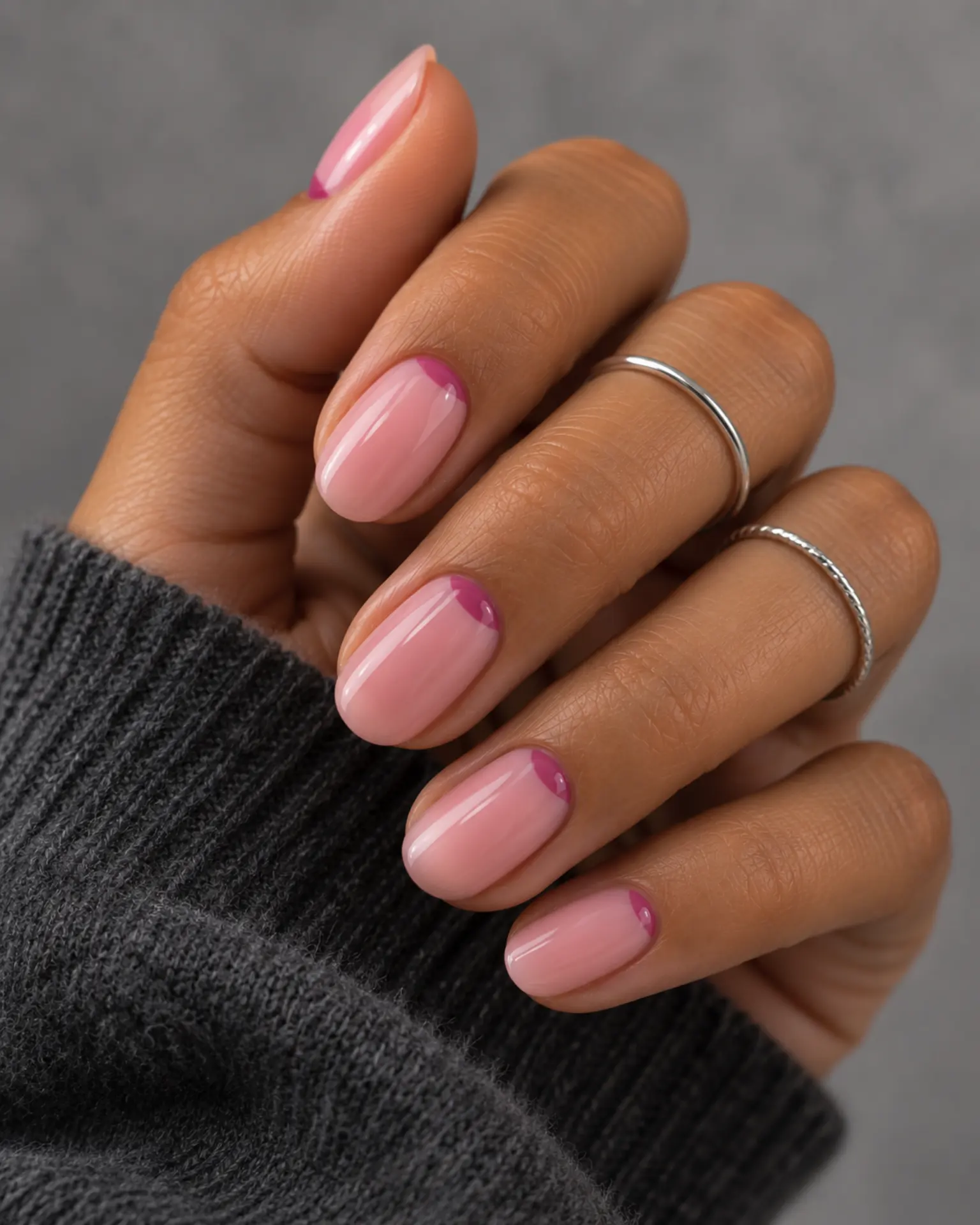 Pink Half-Moon Detail manicure inspiration for pink nail ideas