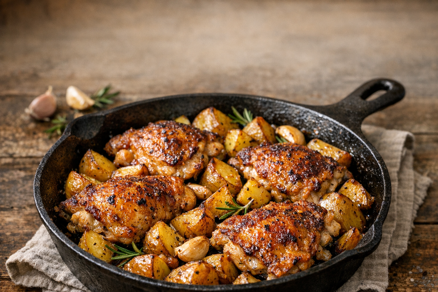 One Pan Chicken Thighs with Potatoes Recipe Pinterest image