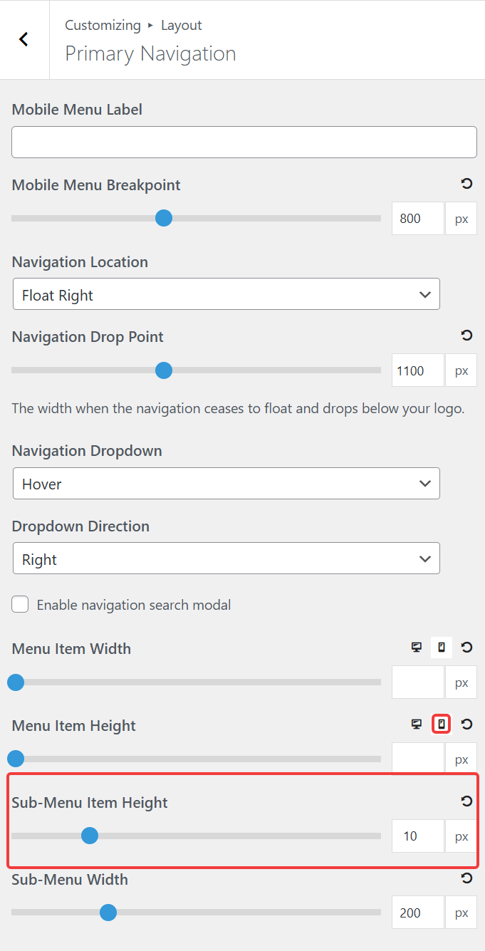 Adjust mobile sub-menu item height