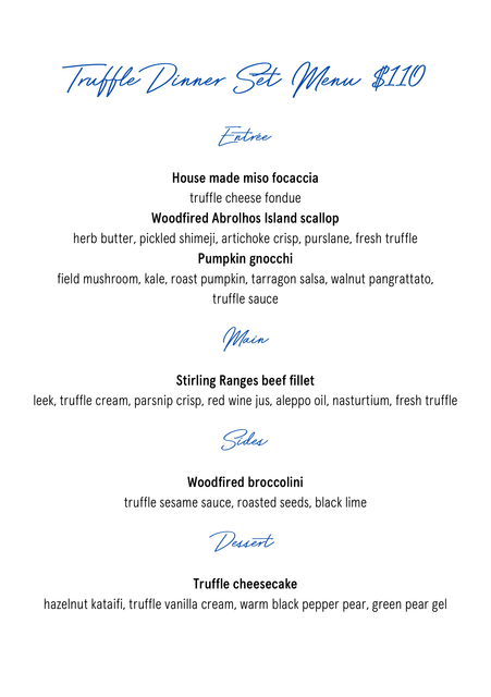 2026 Truffle 110 Dinner Set Menus