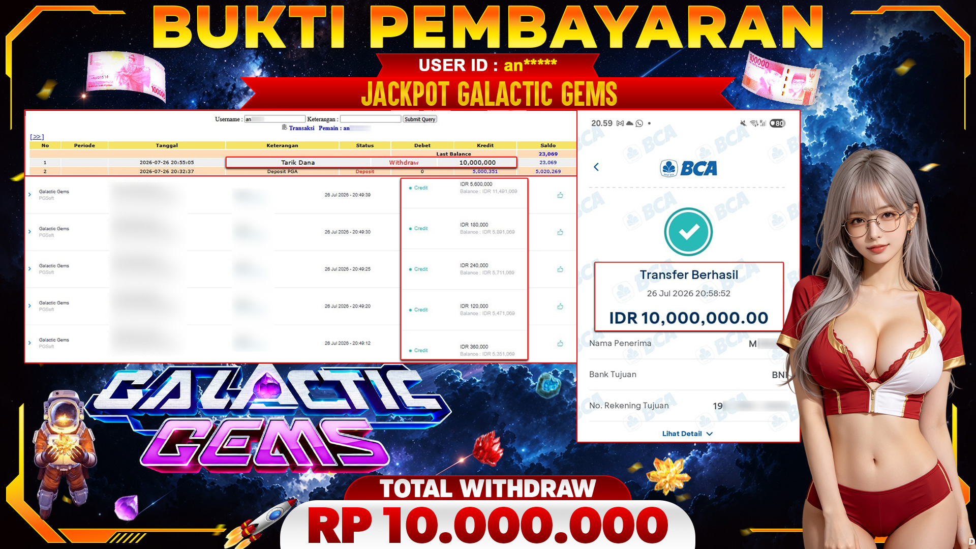 🏆 SELAMAT KEPADA PEMENANG JACKPOT DI Galactic Gems - PGSoft 10,000,000🏆