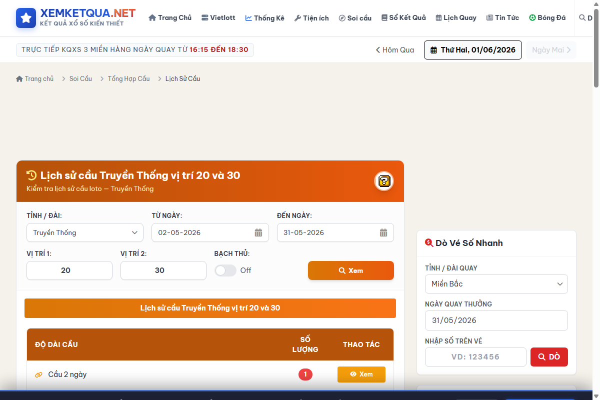 Hướng dẫn cách xem và sử dụng Kiểm tra lịch sử chạy cầu loto trên Xemketqua.net