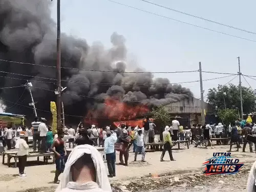 कानपुर की चकरपुर मंडी में आग का तांडव, 44 दुकानें जलकर राख, 50 फीट ऊंची उठीं लपटें