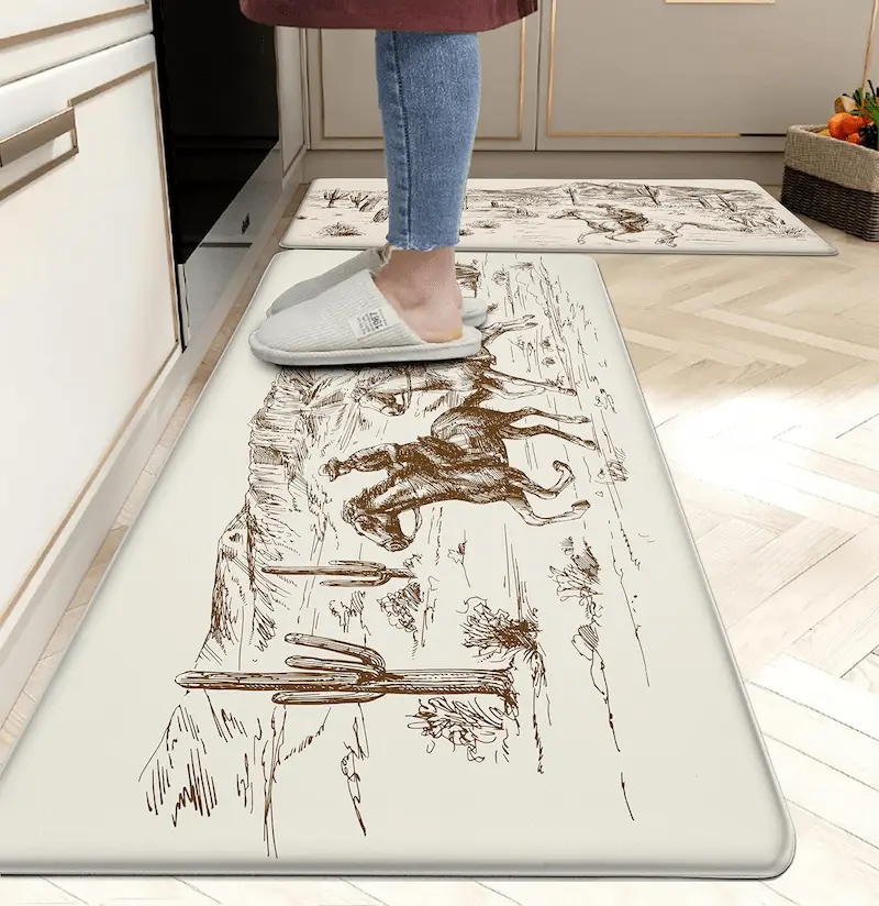 Western Aztec Kitchen Rugs – Anti-Fatigue, Non-Slip Cactus Mats for Modern Floors & Home Décor