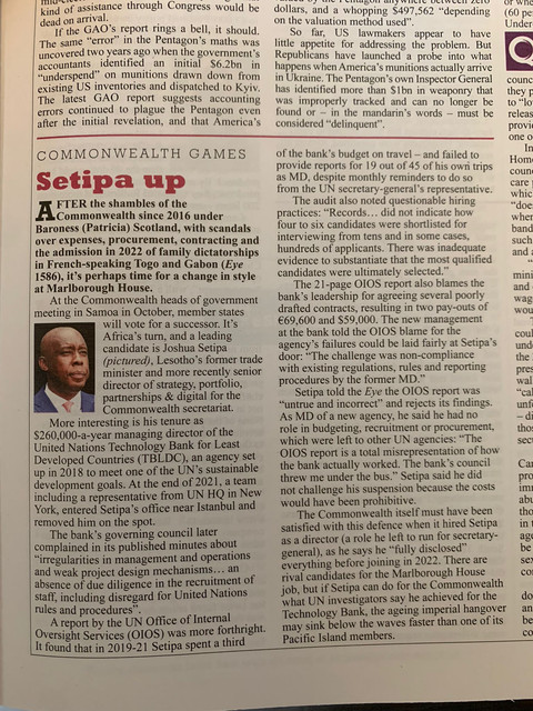 Joshua Setipa Private Eye Article