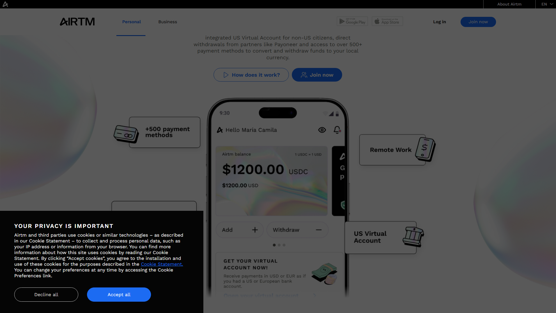 Forensic screenshot of joinairtm.com showing the phishing page layout