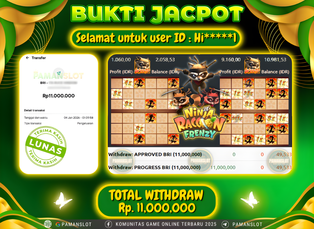 PAMANSLOT JACKPOT Game PG - ninja raccoon frenzy Rp.11,000,000- LUNAS