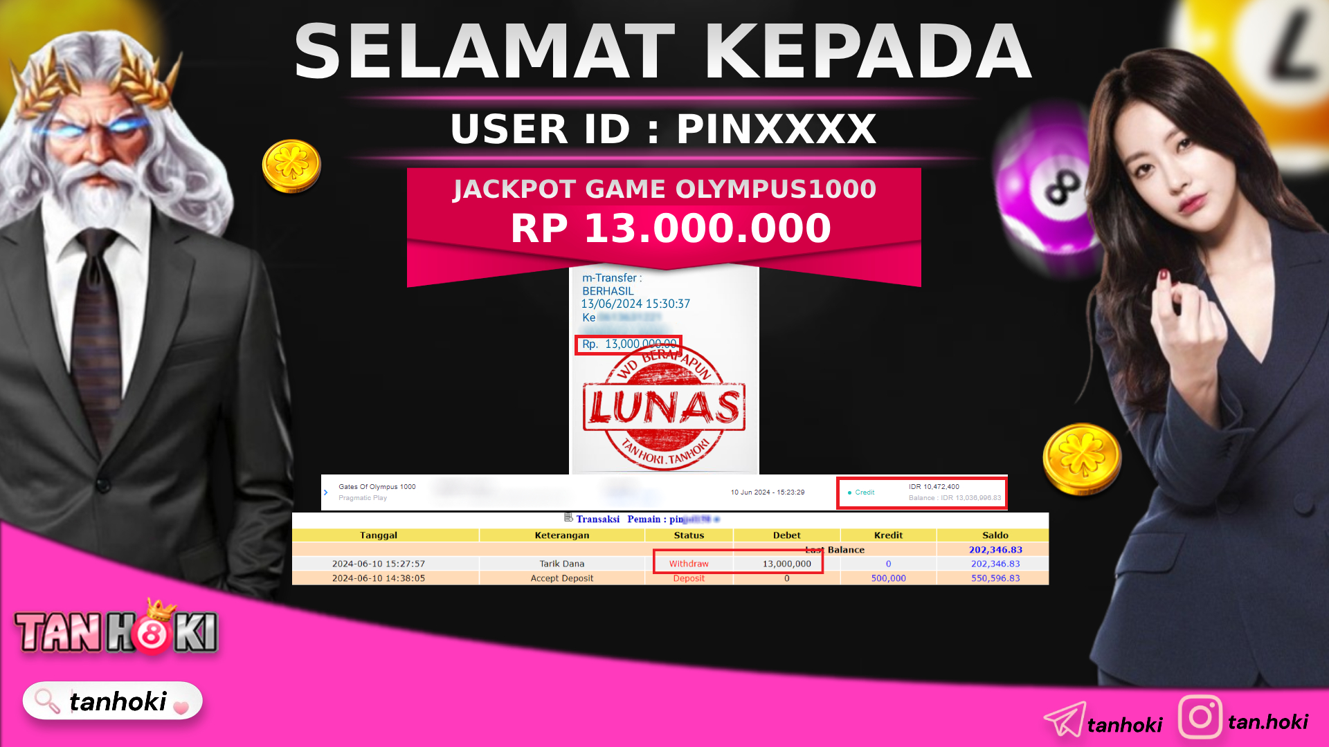 TANHOKI JACKPOT SLOT GATES OF OLMYPUS1000 Rp.13.000.000,- LUNAS