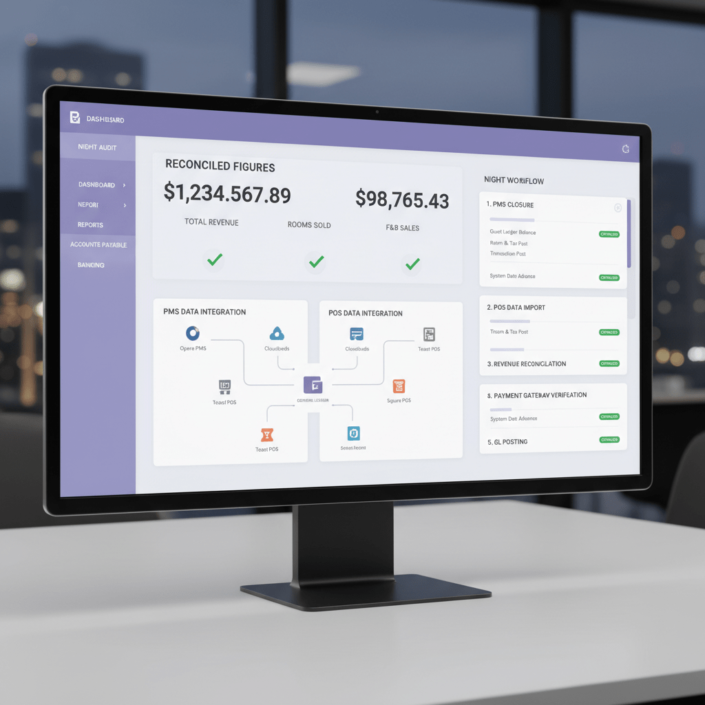 Hotel accounting software dashboard integrating PMS and POS data