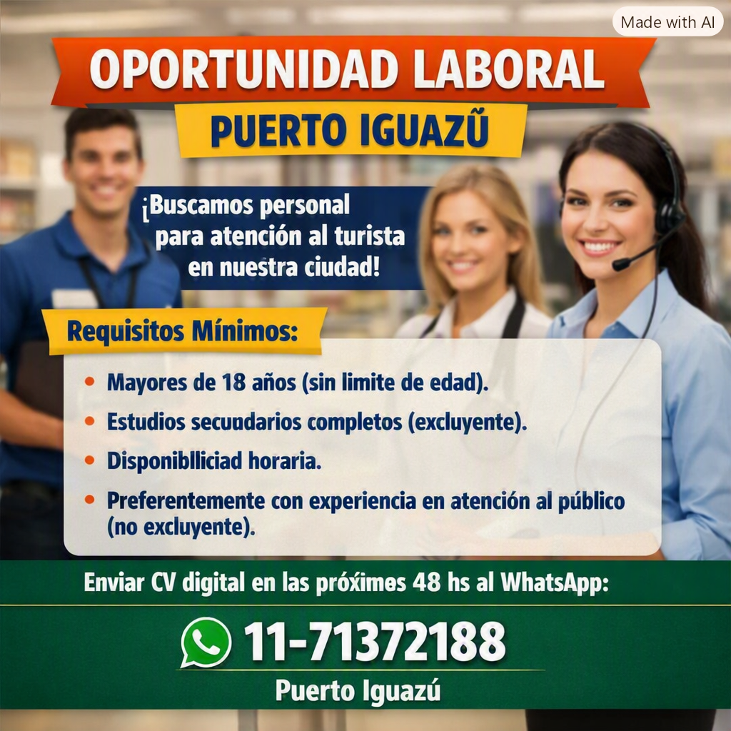 Se Busca Personal para Venta al Público en Puerto Iguazú