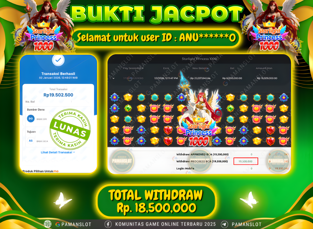 PAMANSLOT JACKPOT Game Starlight Princess 1000 Rp.18,500,000- LUNAS