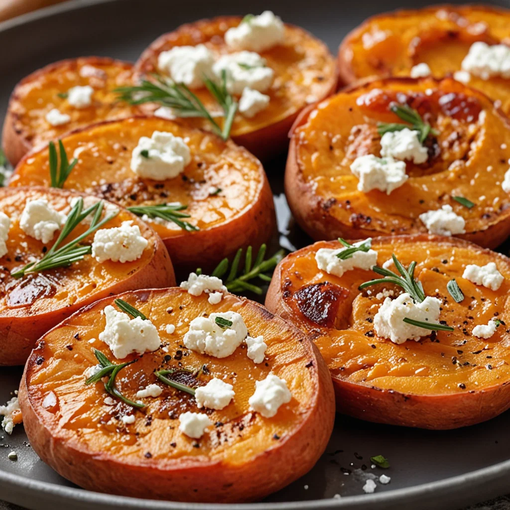 Roasted Sweet Potato Rounds with Honey and Feta