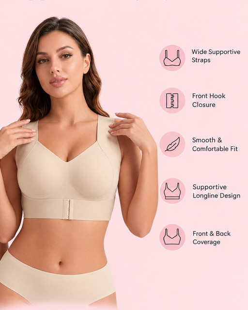 Front Closure Longline Seamless Bra Set – Posture Support & Full Coverage Lingerie, Side view