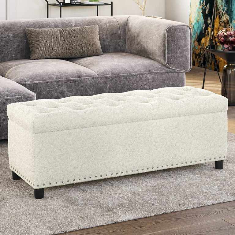 Bouclé Storage Ottoman Bench