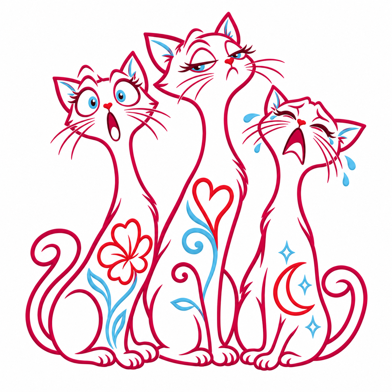 Three Drama Cats outline preview for PDF or EMB transfer