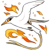 A white and orange koa'e kea gliding through the air while surrounded by a fire aura