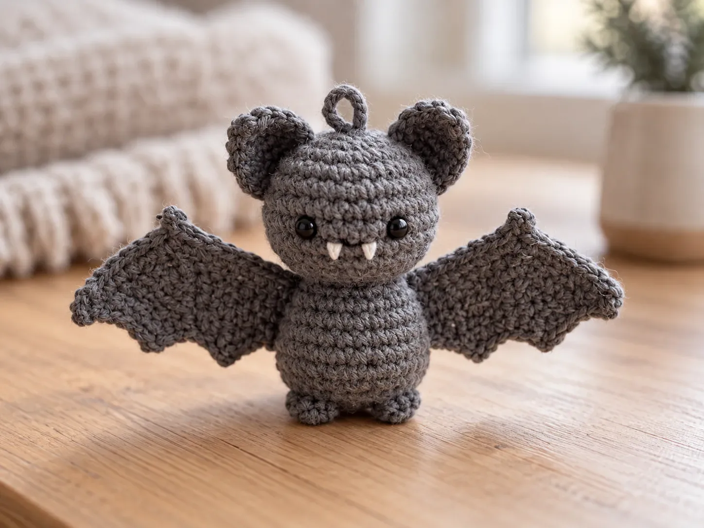 No-Sew Mini Bat Keychain finished crochet project