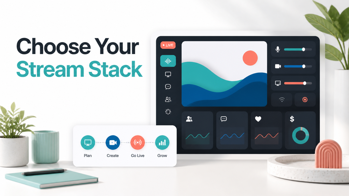 Streaming software affiliate programs shown as a live production workflow with a creator resource card