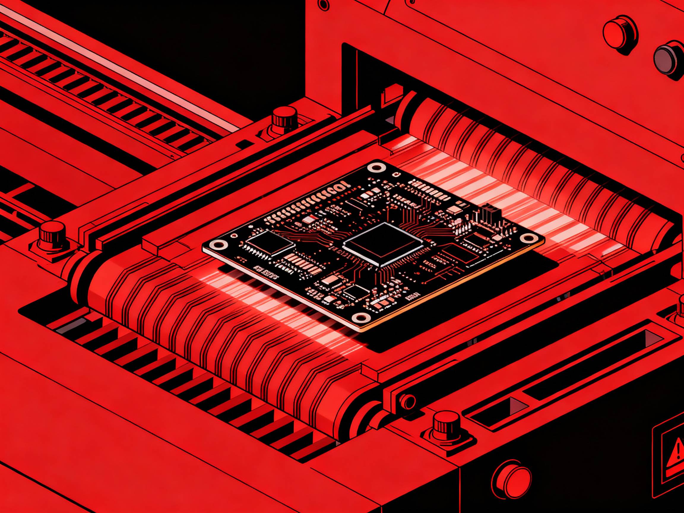 Reflow machine PCB heating zones.
