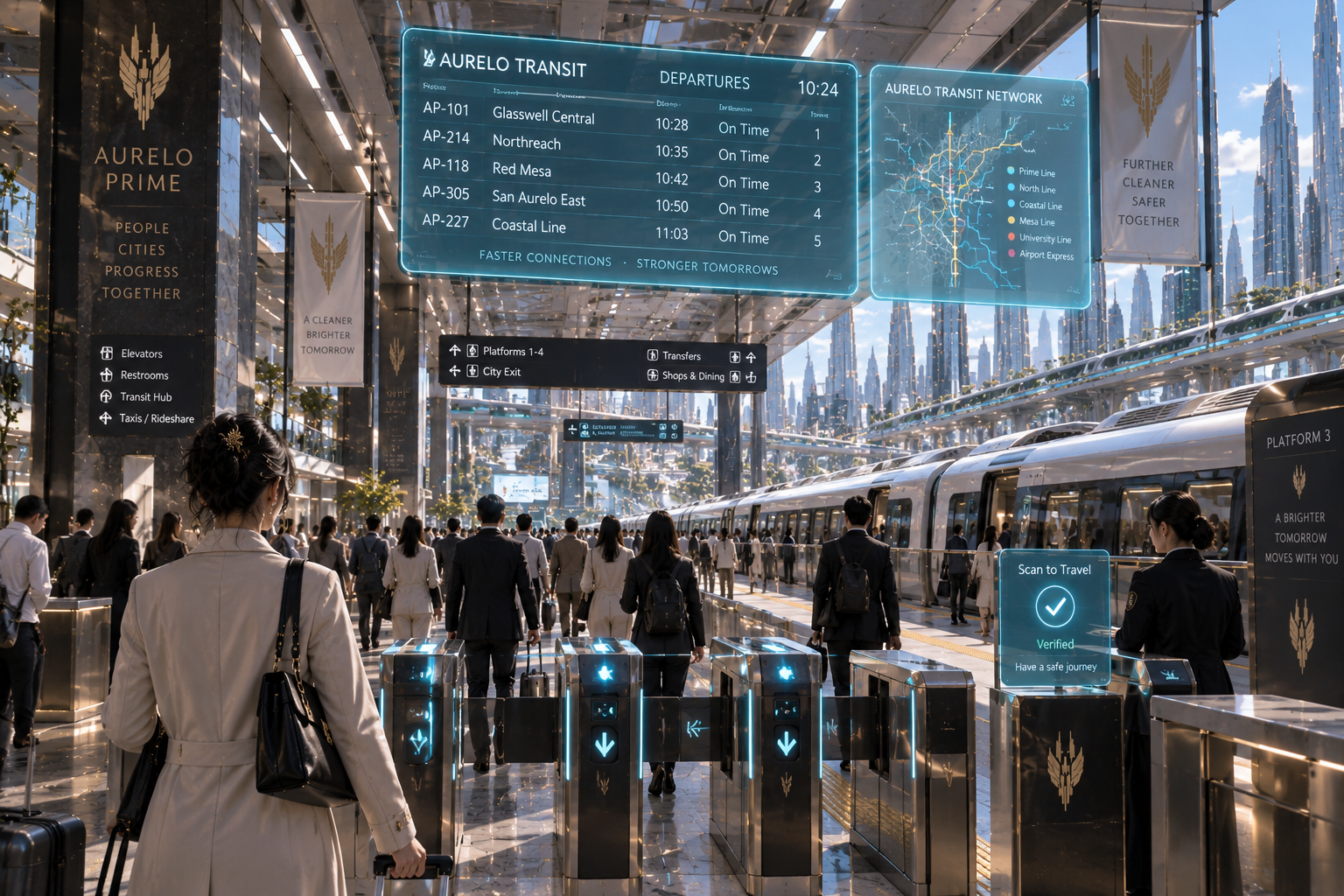 Advanced public transit hub in Aurelo Prime