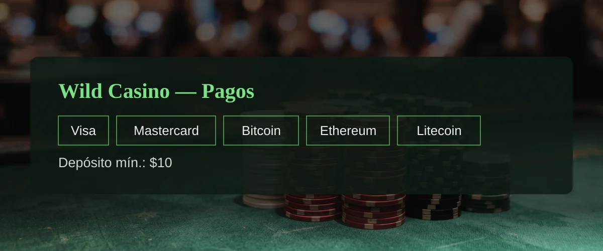 Wild Casino &mdash; Pagos: Visa, Mastercard, Bitcoin, Ethereum, Litecoin
