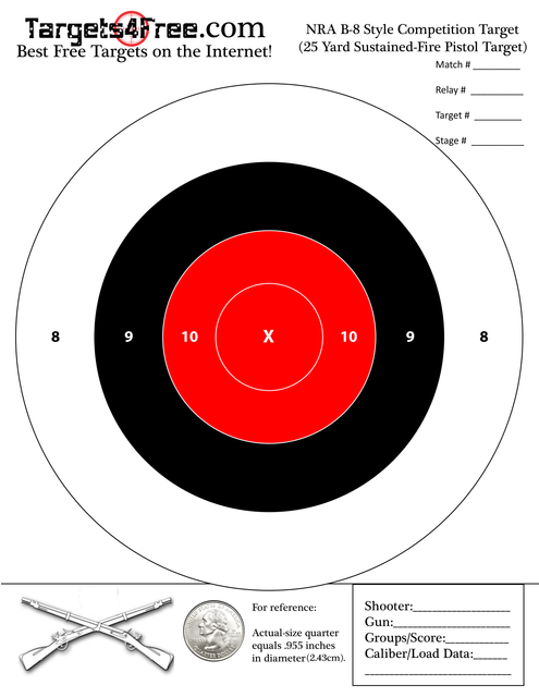 NRA B 8 Target Red Center Adapted by Targets4Free