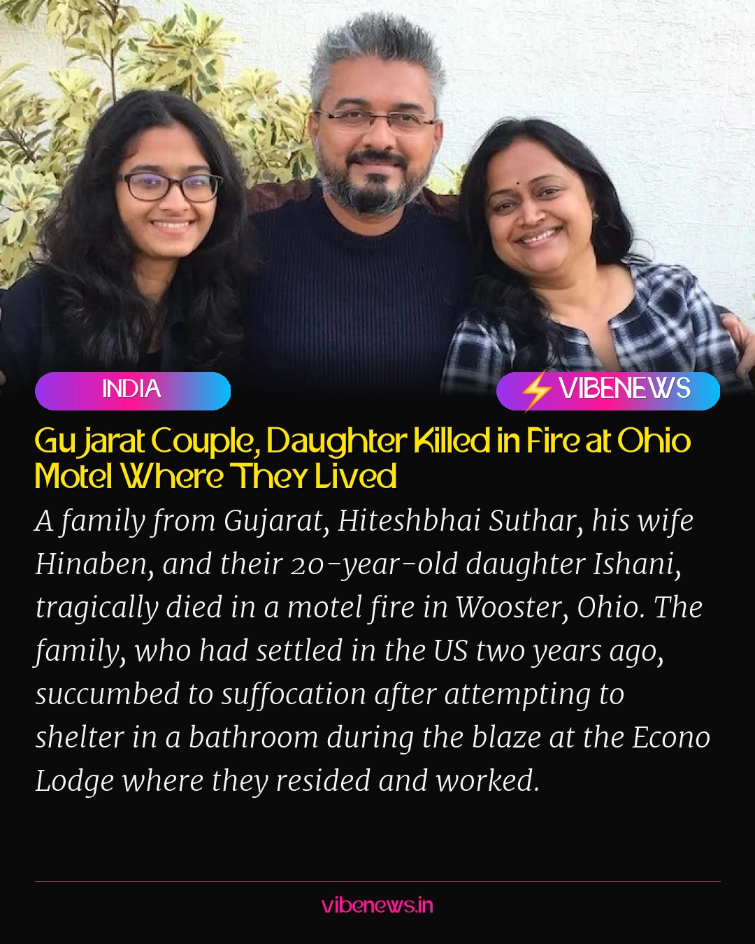 Gujarat Couple, Daughter Killed in Fire at Ohio Motel Where They Lived