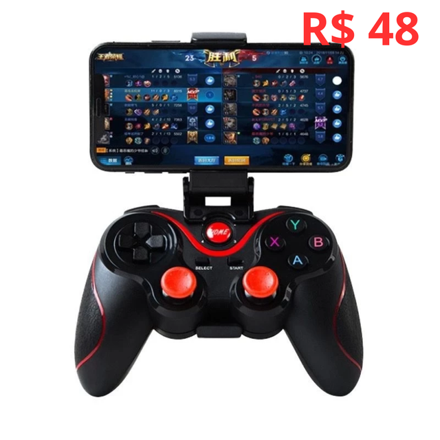 Controle Joystick Bluetooth Universal com Suporte para Celular e Tablet