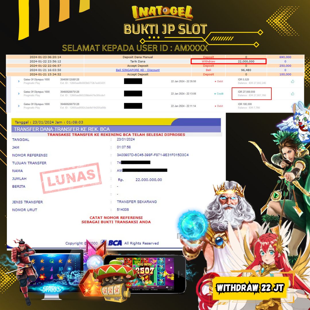 BUKTI PEMBAYARAN JP SLOT GATES OF OLYMPUS 1000 Rp22,000,000,- LUNAS