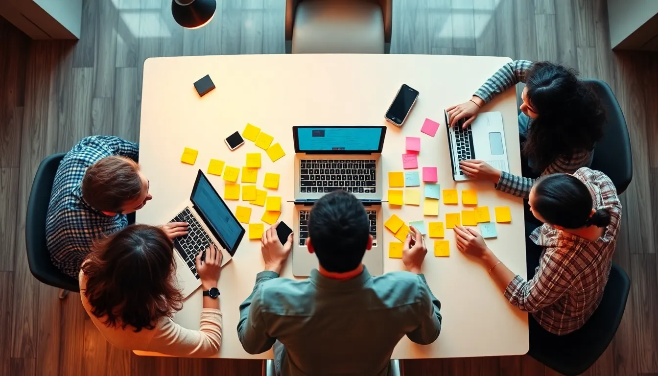 A diverse team brainstorming website development strategies for startups in Bangalore.
