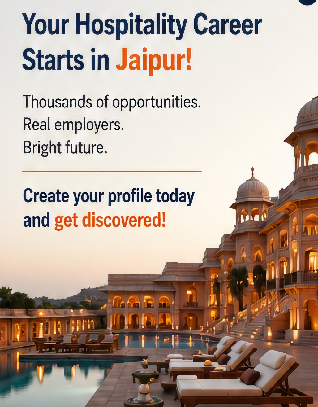 Your Hospitality Career Starts in Jaipur - Luxury resort with swimming pool and tourism job opportunities in 2026